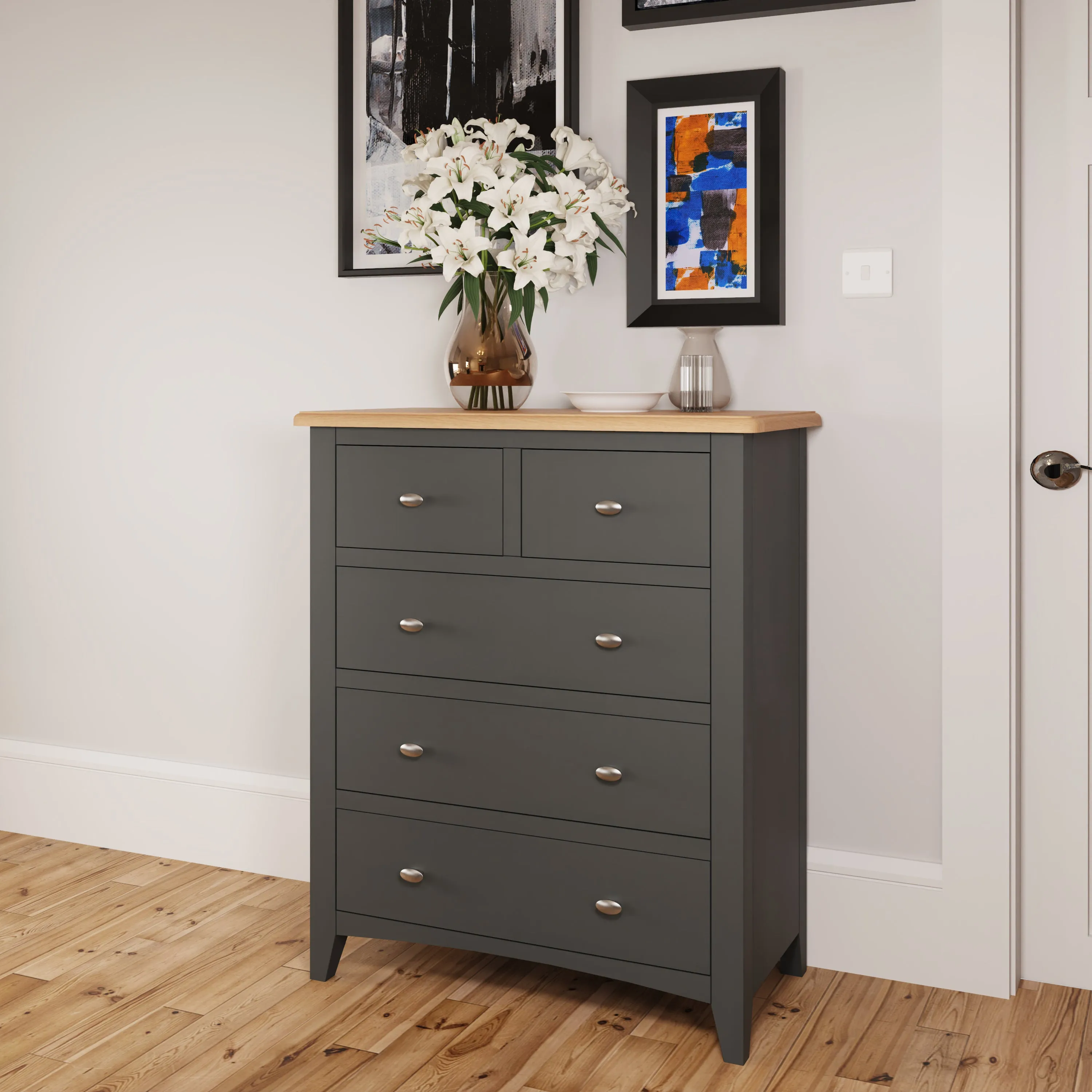 Malmesbury Grey Chest of Drawers 2 Over 3 80 x 40 x 95 cm