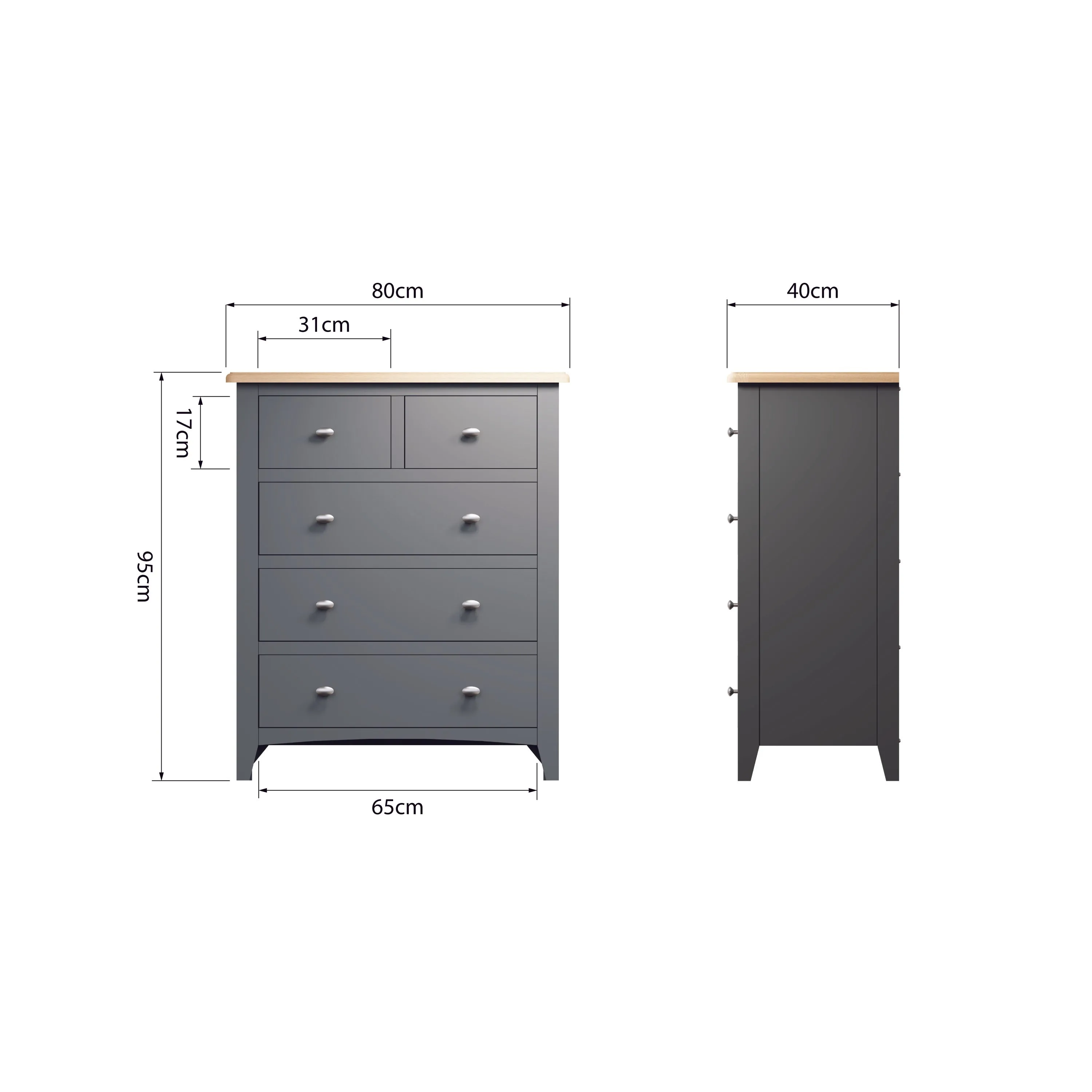 Malmesbury Grey Chest of Drawers 2 Over 3 80 x 40 x 95 cm