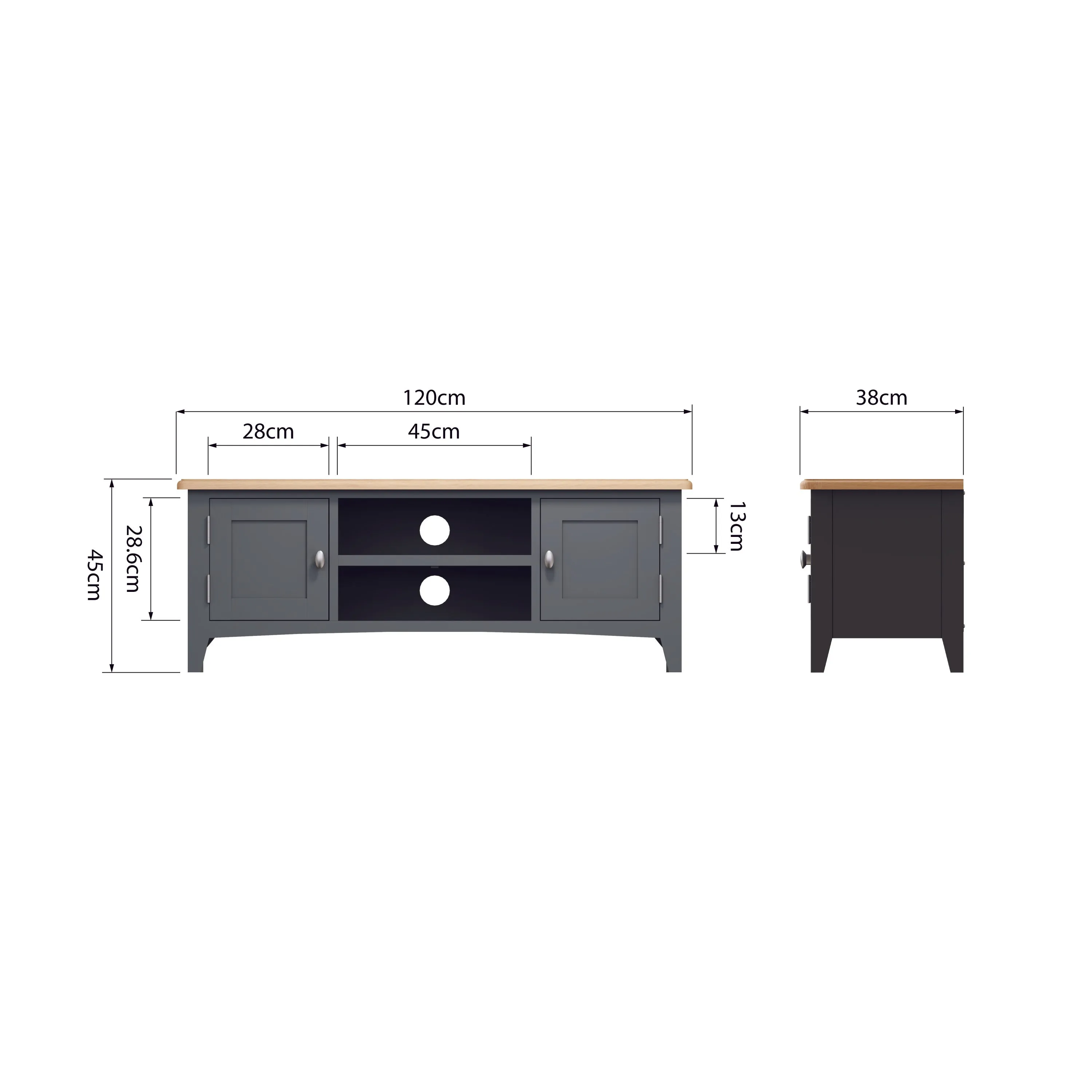 Malmesbury Grey TV Unit Large 120 x 38 x 45 cm