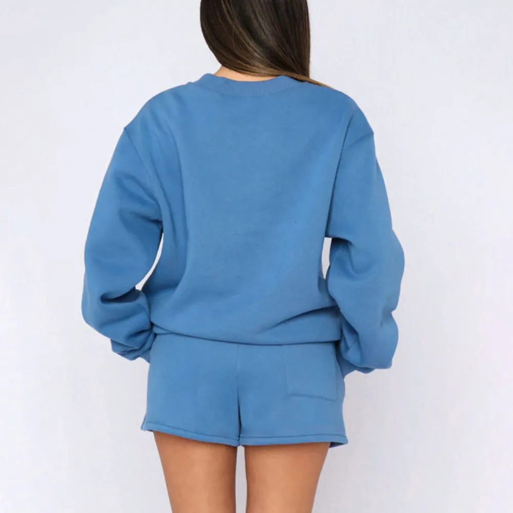 MALYBGG Women's Autumn/Winter Solid - Color Cotton Sweatshirt & Shorts Set ZZ-27700