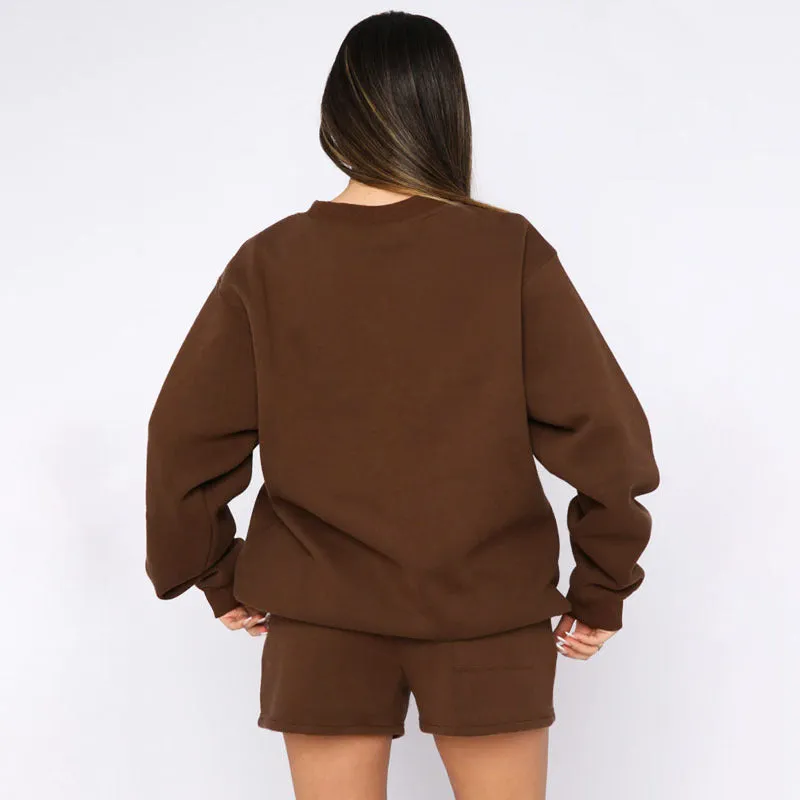 MALYBGG Women's Autumn/Winter Solid - Color Cotton Sweatshirt & Shorts Set ZZ-27700