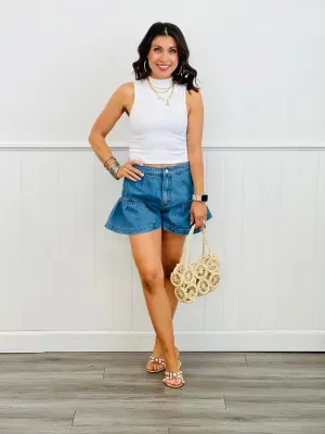 Medium Denim Flare Shorts (Reg.)