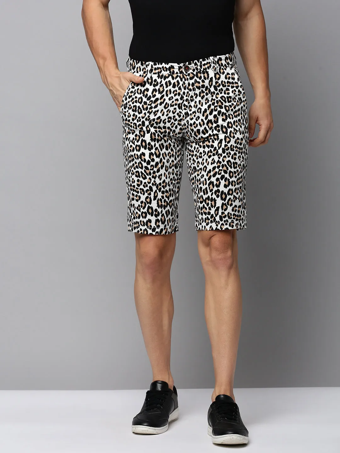 Men White Printed Casual Shorts