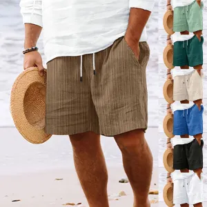 Men's Cotton and Linen Lace Striped Shorts - Stylish Comfort for Summer