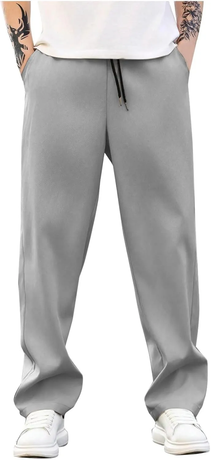 Men's Relaxed Fit Drawstring Waist Pants Comfortable Casual Lounge Lightweight Breathable Pants for Summer