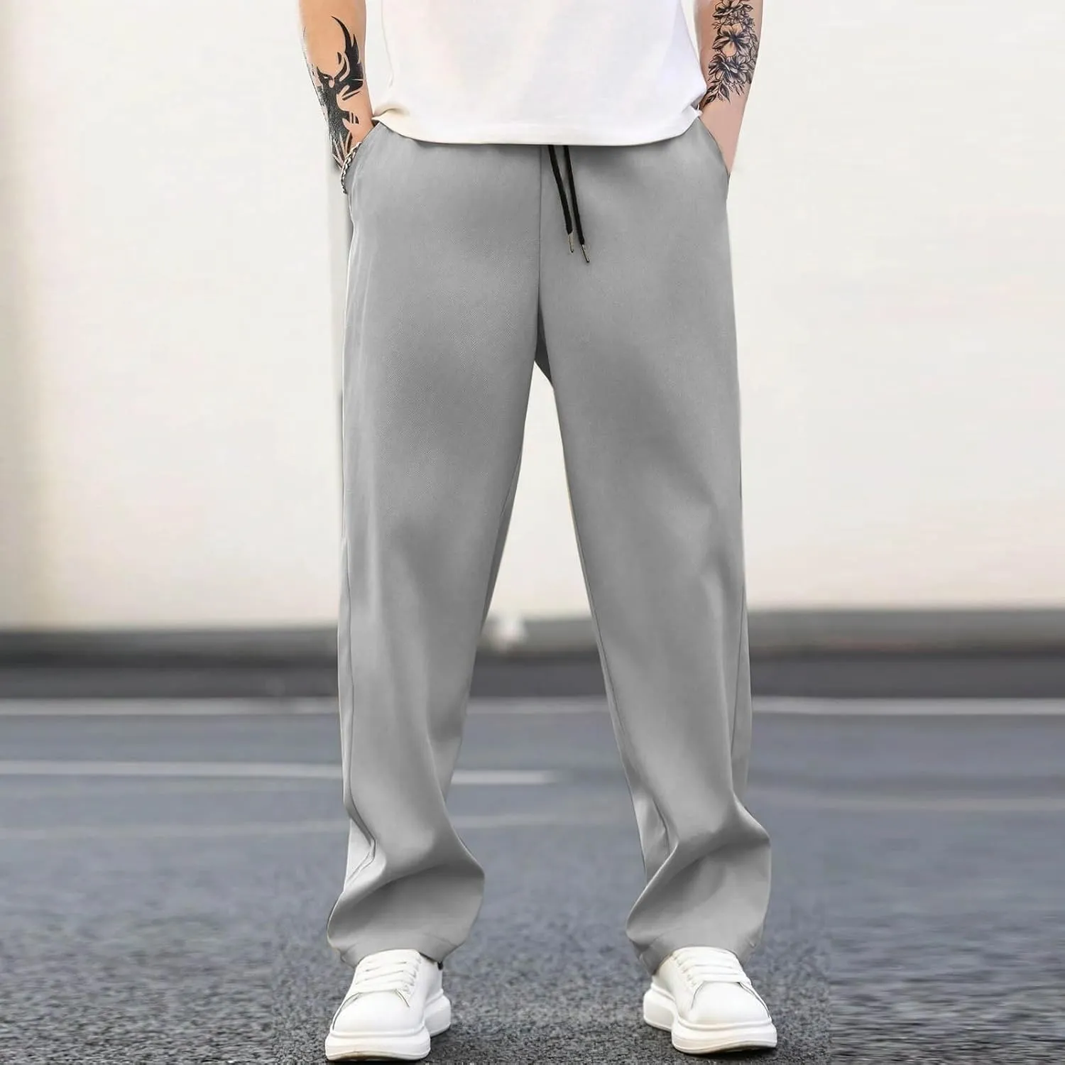 Men's Relaxed Fit Drawstring Waist Pants Comfortable Casual Lounge Lightweight Breathable Pants for Summer