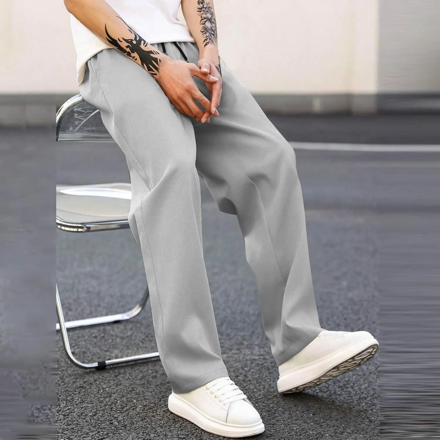 Men's Relaxed Fit Drawstring Waist Pants Comfortable Casual Lounge Lightweight Breathable Pants for Summer