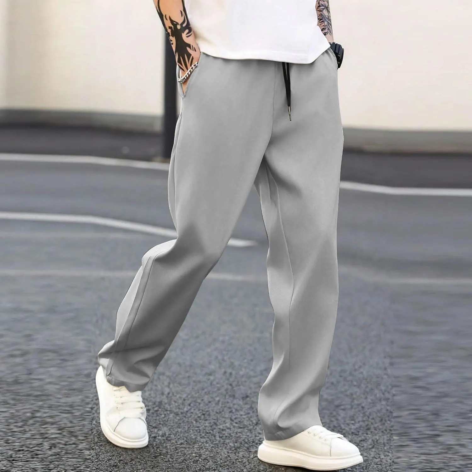 Men's Relaxed Fit Drawstring Waist Pants Comfortable Casual Lounge Lightweight Breathable Pants for Summer