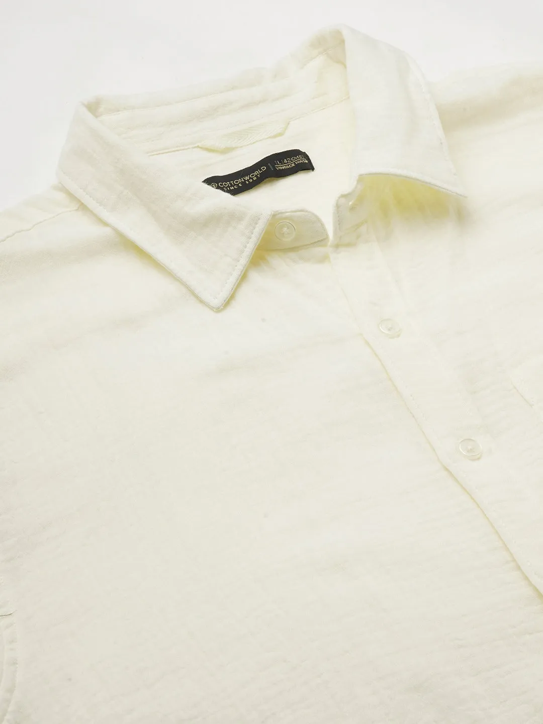 Men's White Cotton Loose Fit Shirt