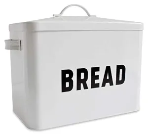 Metal Bread Box - Countertop Space-Saving, Extra Large, High Capacity Bread Storage Bin for your Kitchen - Holds 2  Loaves - White with Bold BREAD Lettering by Claimed Corner