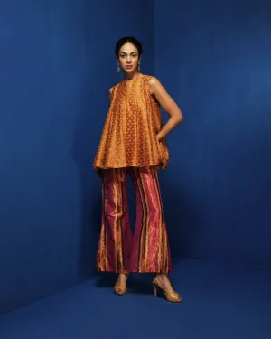 Mustard brocade silk swing top