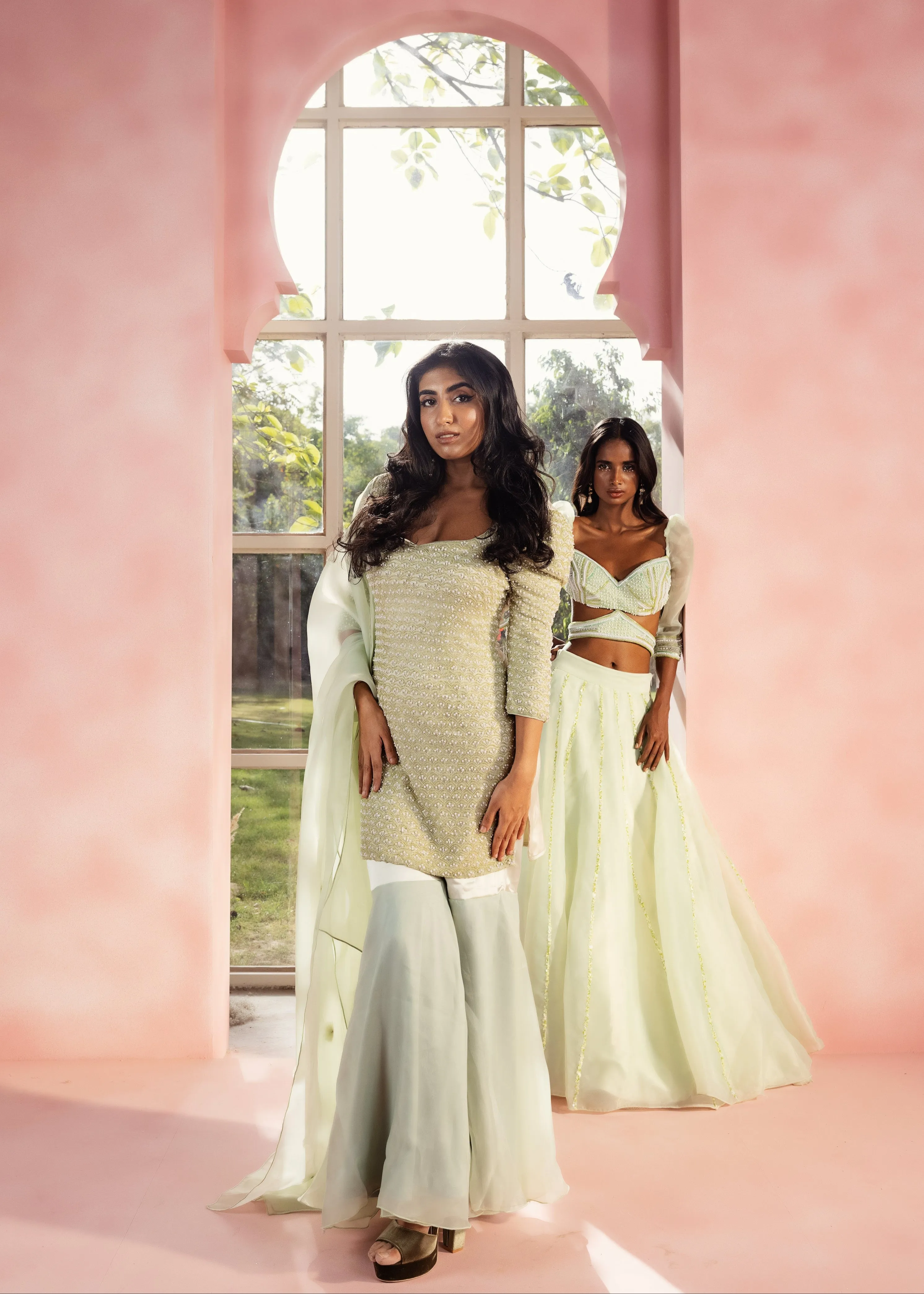 Neysha Sage Green Hand Embroidered Sharara Set