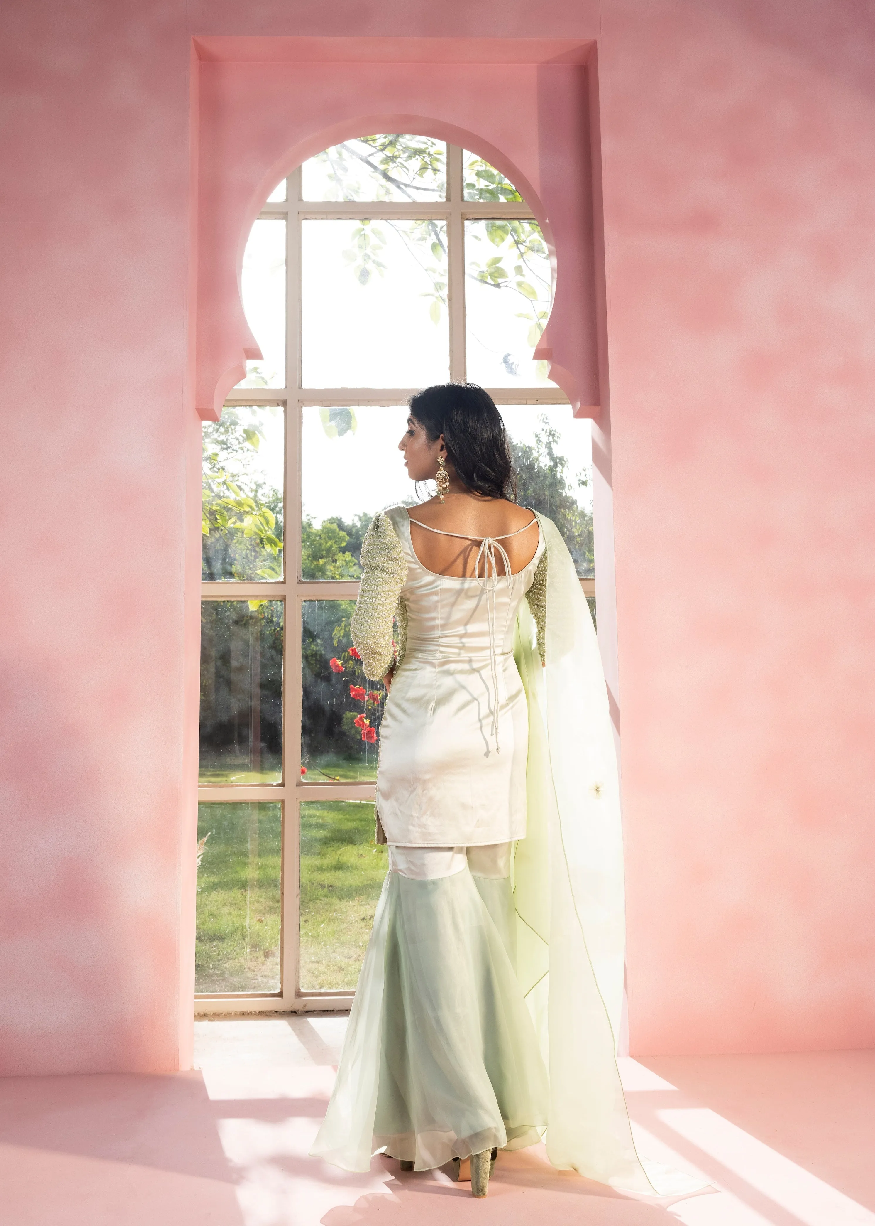 Neysha Sage Green Hand Embroidered Sharara Set