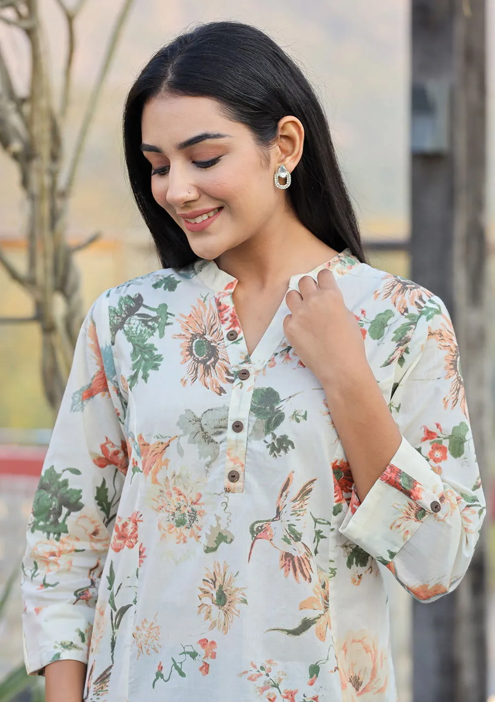 Off White Floral Printed Top (pack of 1)