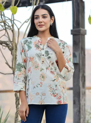 Off White Floral Printed Top (pack of 1)