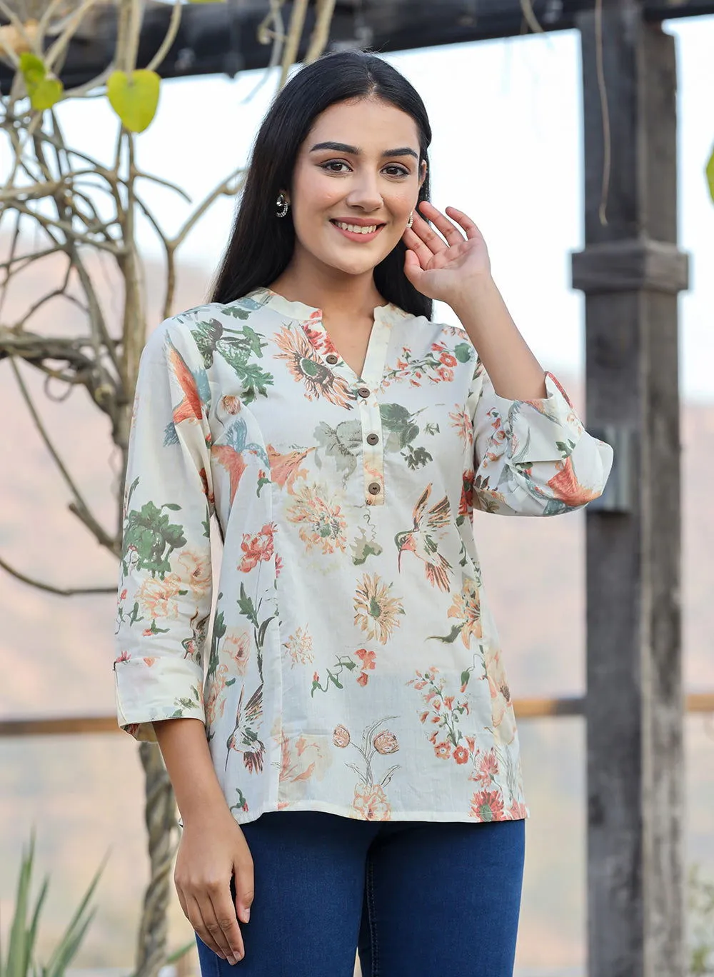 Off White Floral Printed Top (pack of 1)