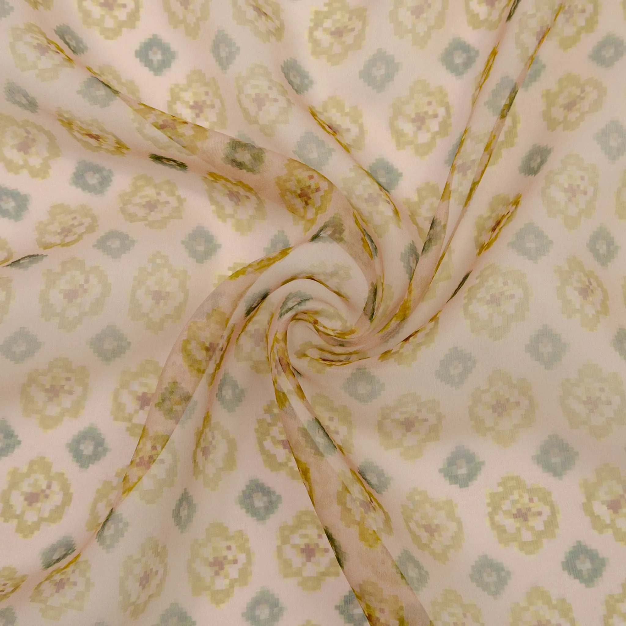 Pam Nude Floral Printed Silk Georgette