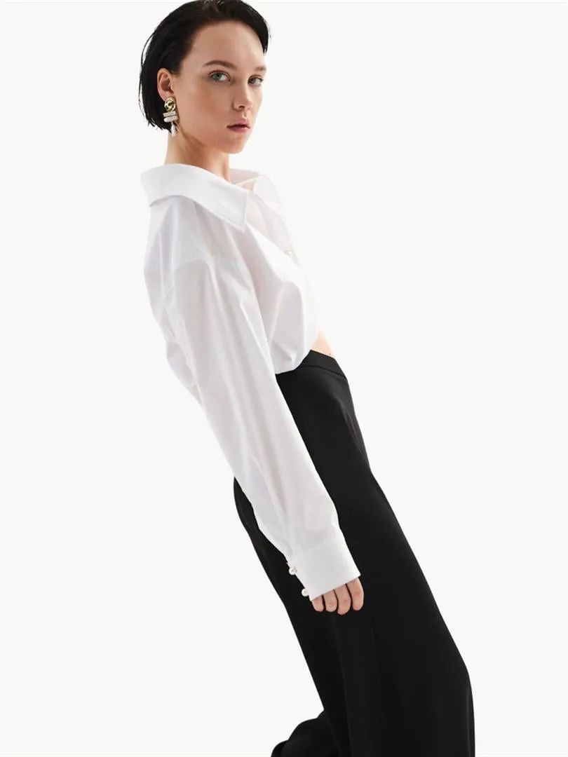 Pearl Button Oversize Cotton Shirt - White