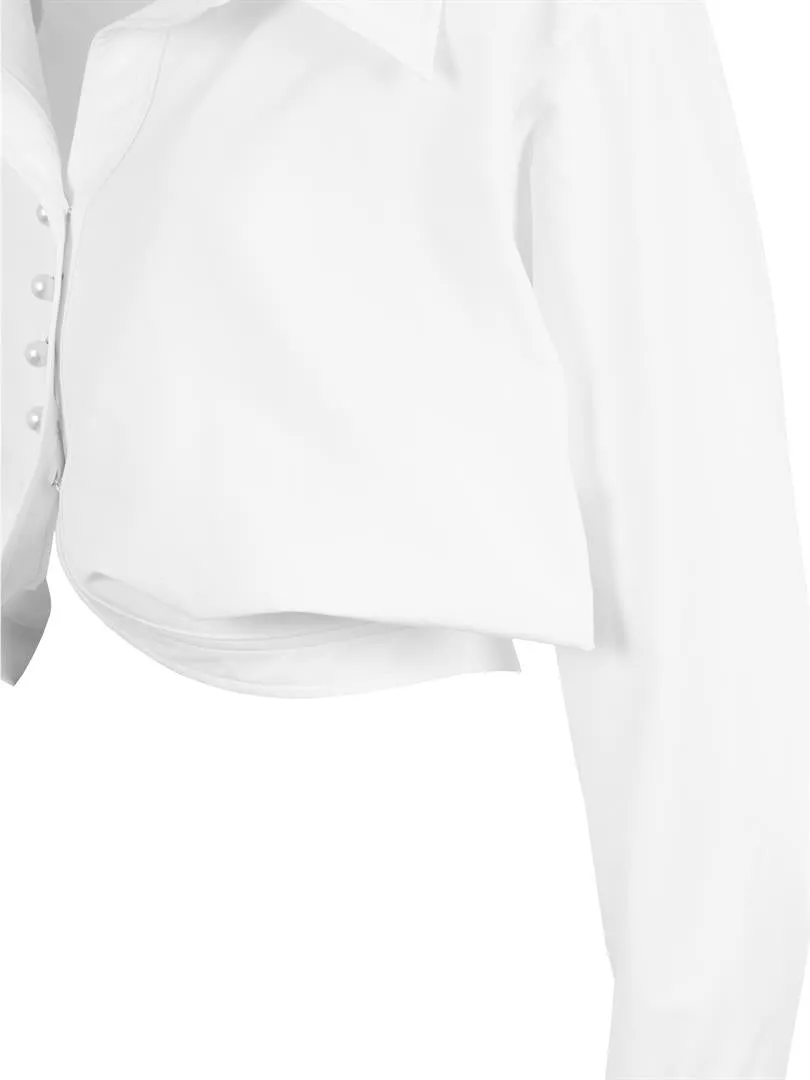 Pearl Button Oversize Cotton Shirt - White