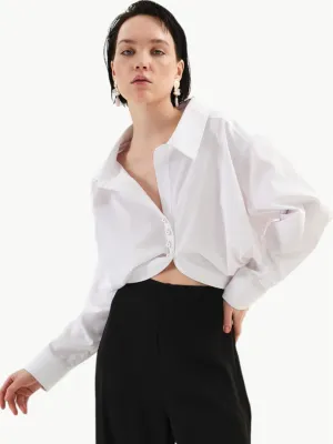 Pearl Button Oversize Cotton Shirt - White