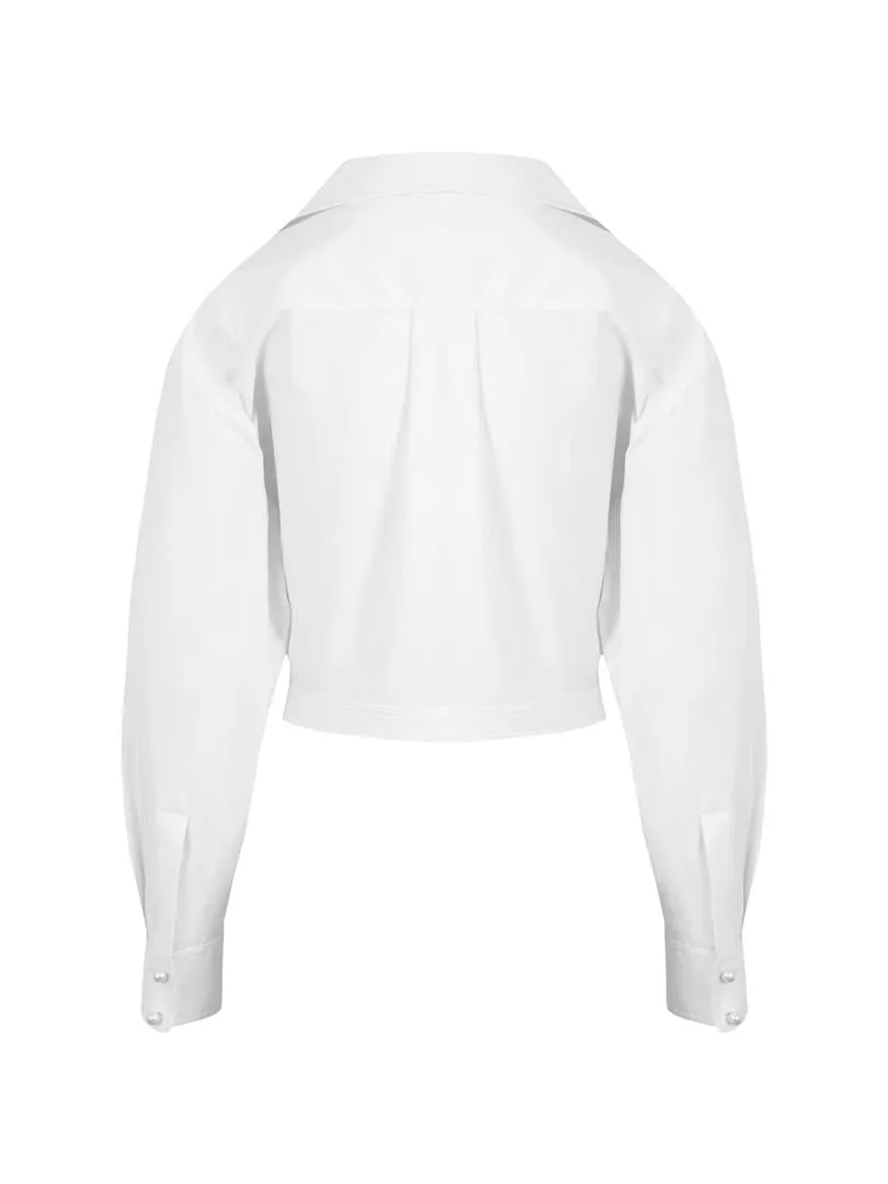 Pearl Button Oversize Cotton Shirt - White