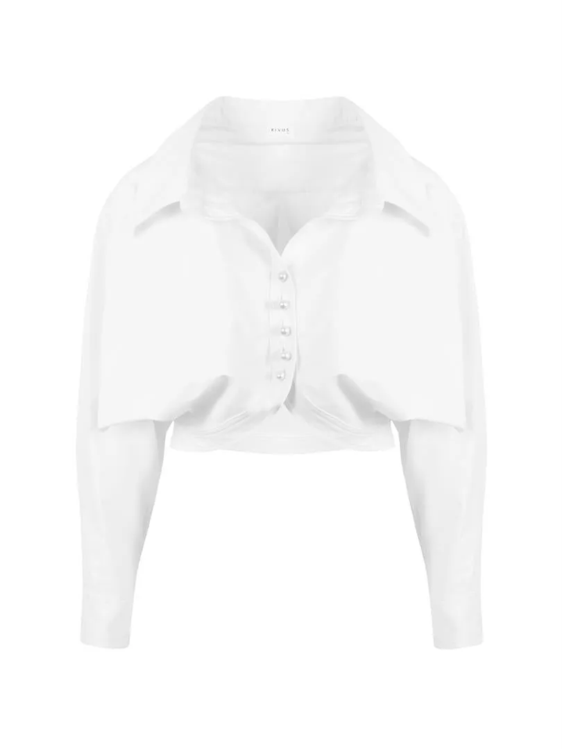 Pearl Button Oversize Cotton Shirt - White