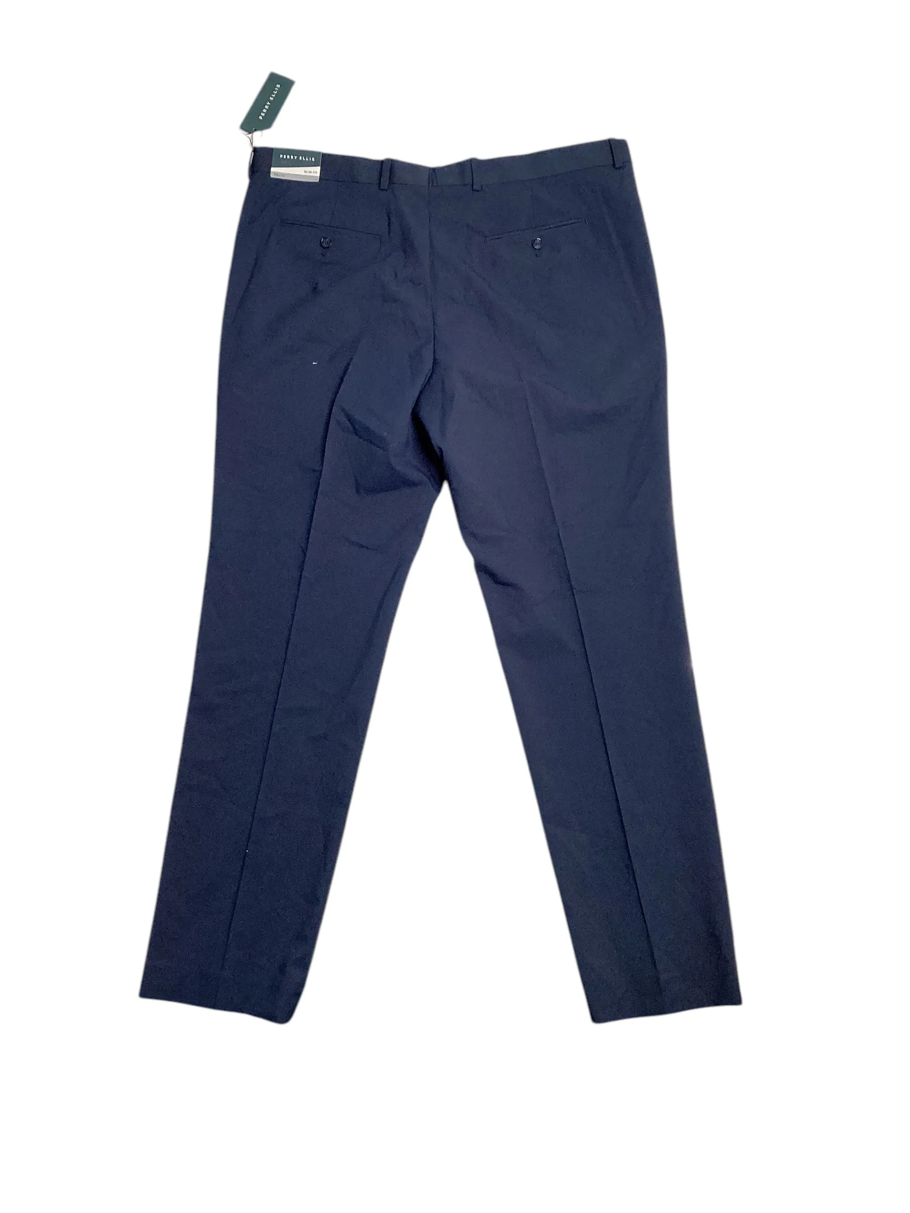 Perry Ellis Men's Slim Fit Stretch Washable Suit Dress Pants Navy Blue 38 x 32