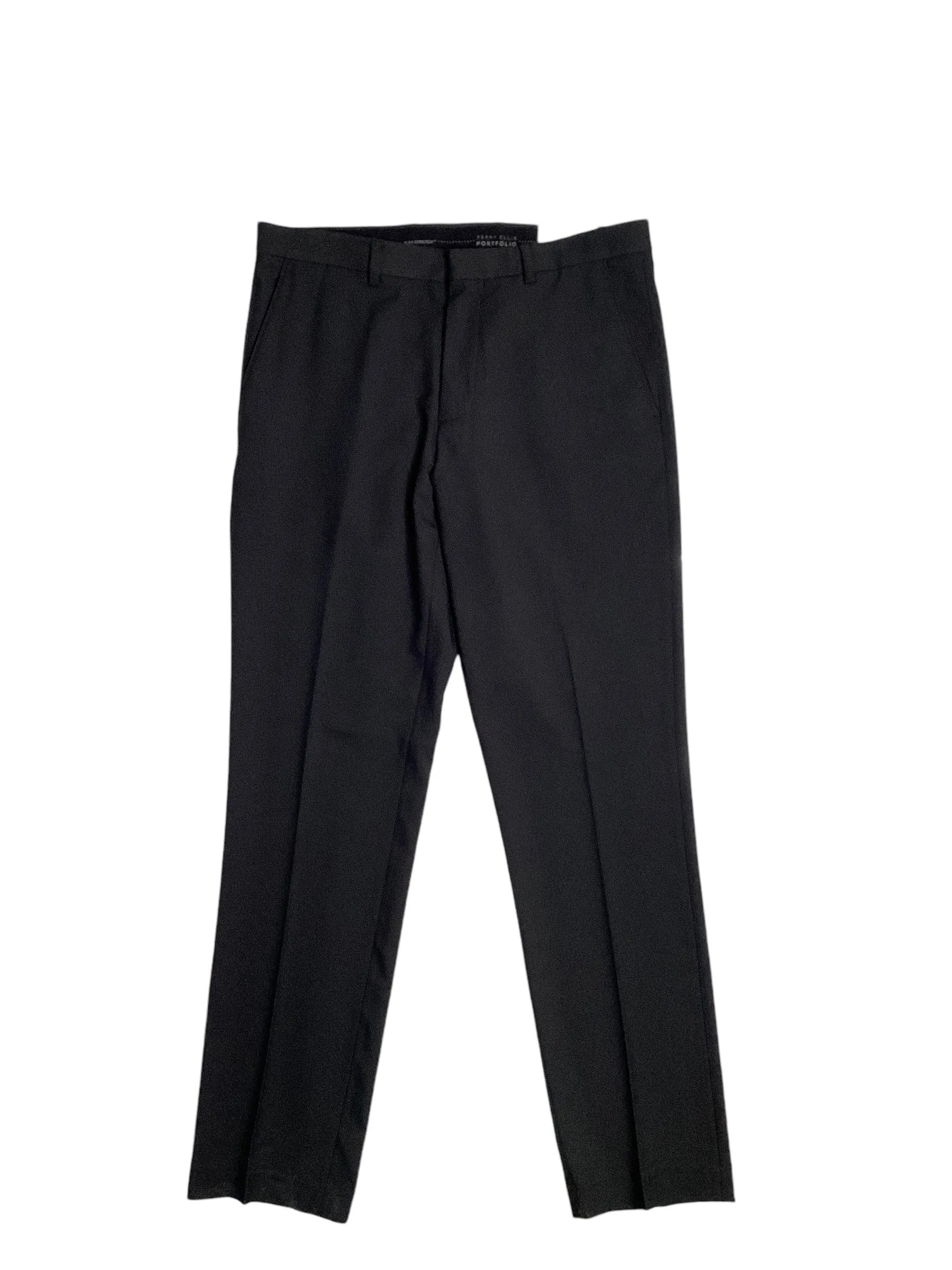 Perry Ellis Portfolio Mens Slim Fit Twill Flat Front Pants Caviar Black 38 x 30