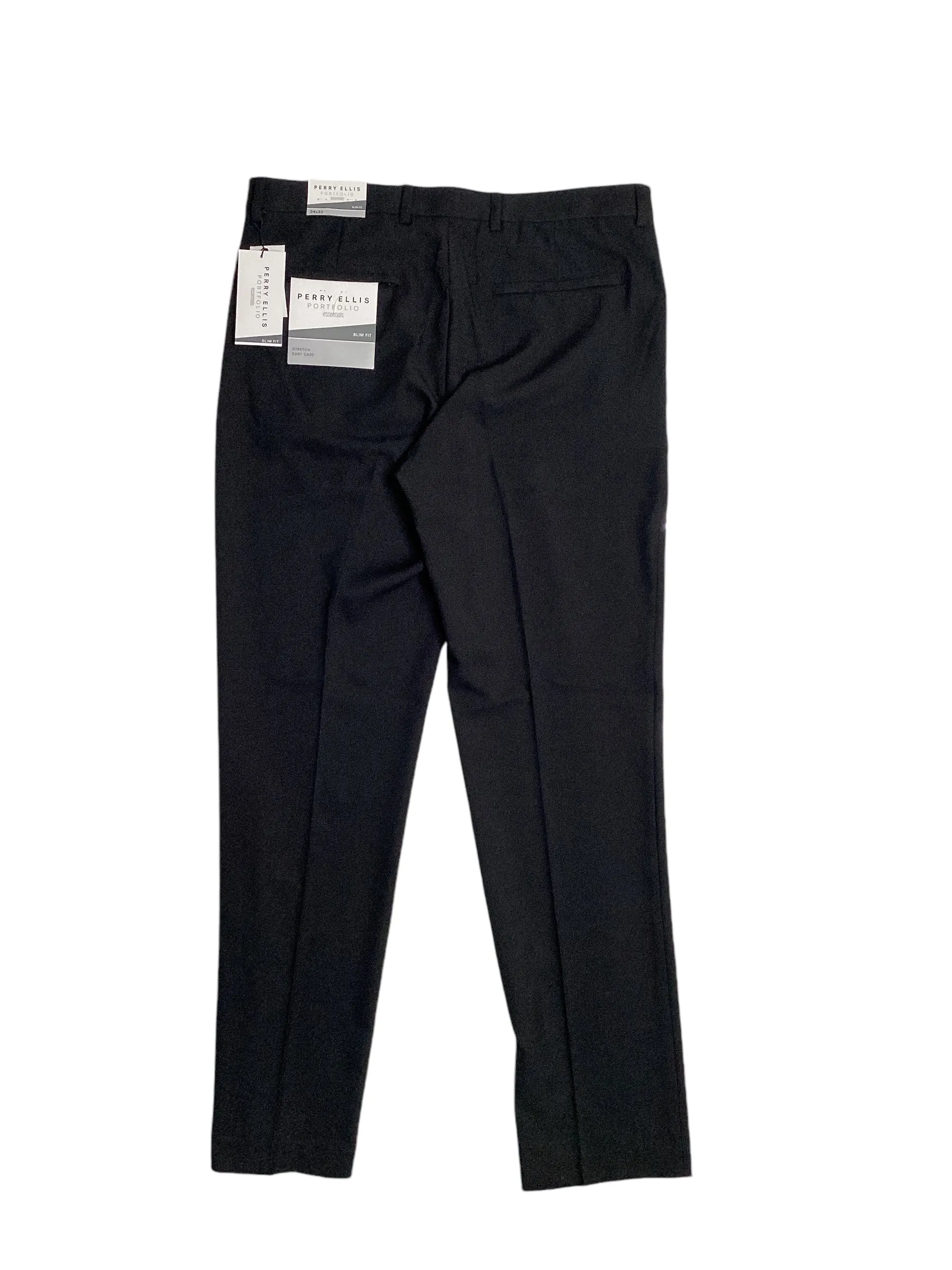 Perry Ellis Portfolio Mens Slim Fit Twill Flat Front Pants Caviar Black 38 x 30