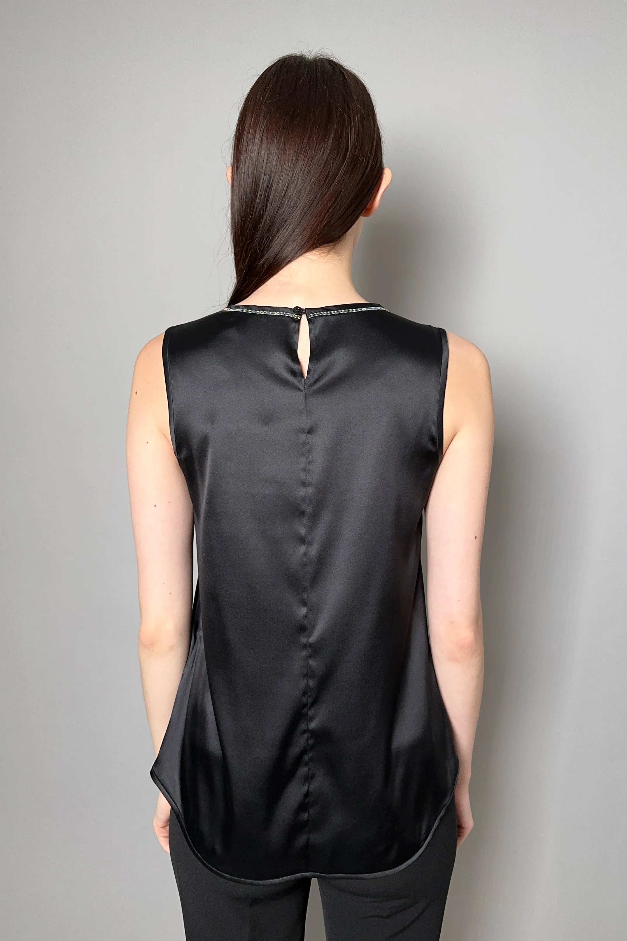 Peserico Silk Tank Top with Brilliant Beading in Black