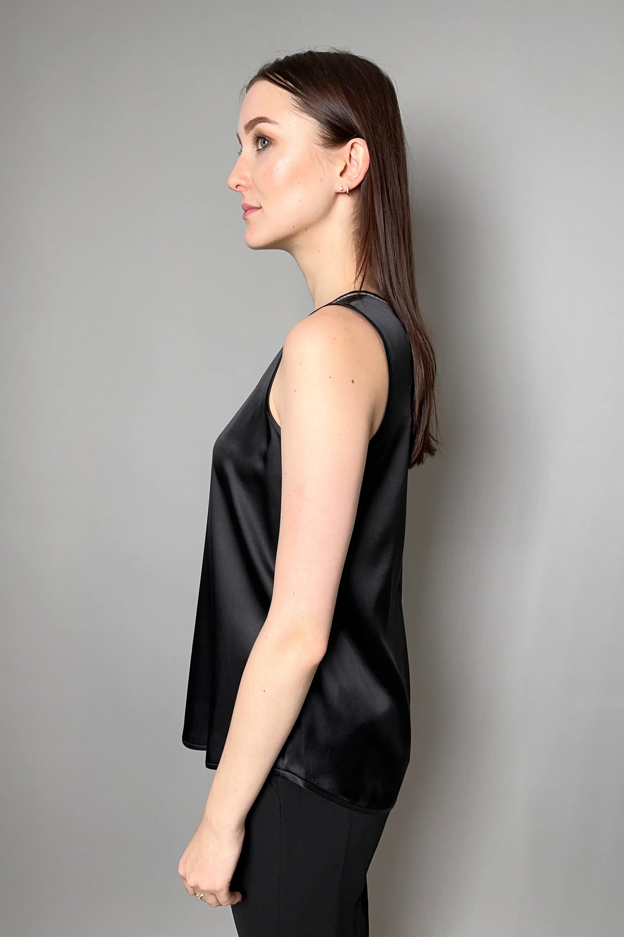 Peserico Silk Tank Top with Brilliant Beading in Black