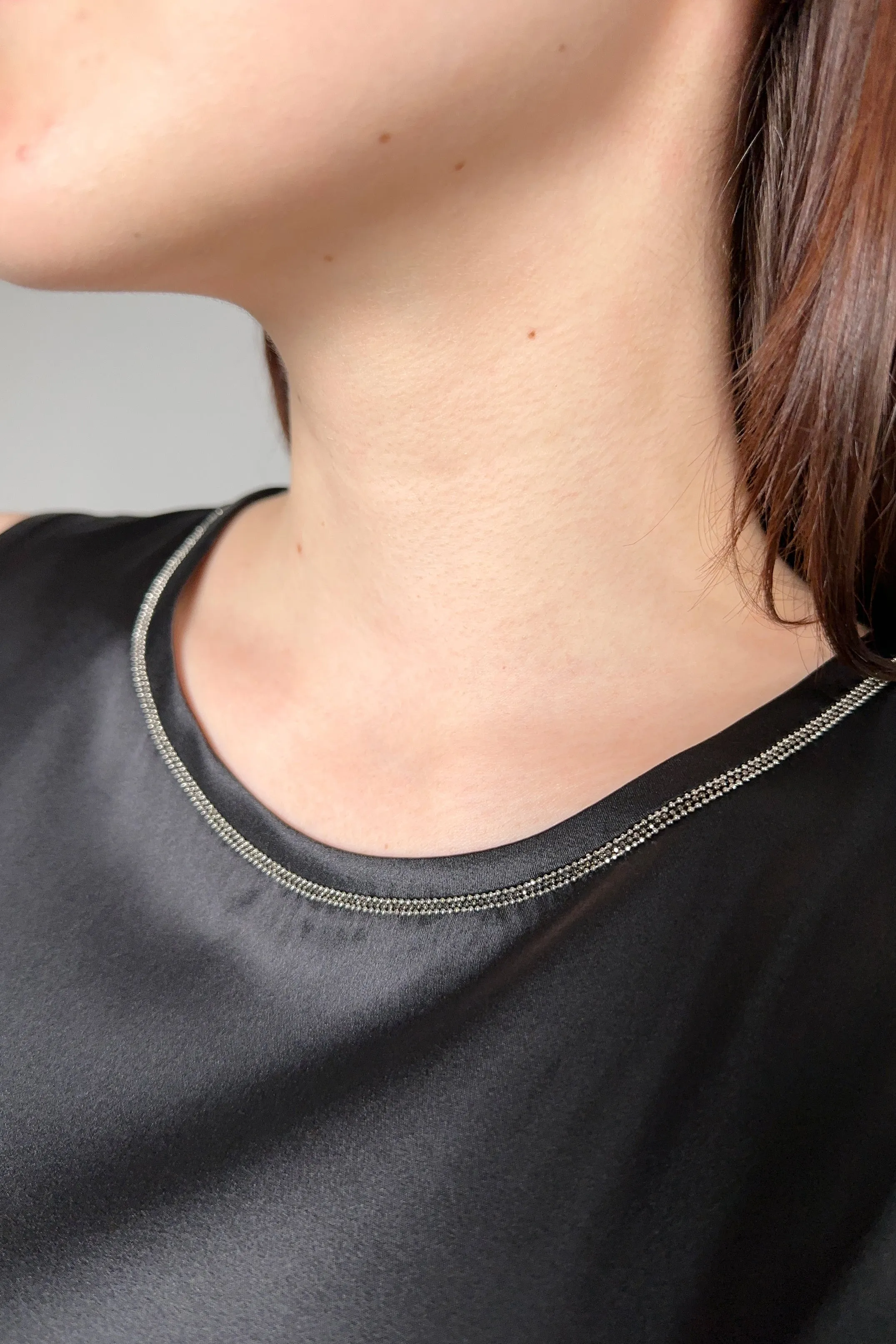 Peserico Silk Tank Top with Brilliant Beading in Black