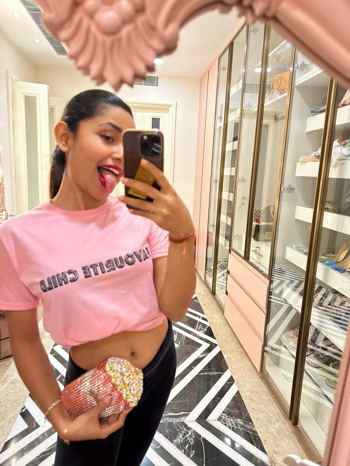 PINK PRINTED COTTON TSHIRT FOR WOMEN