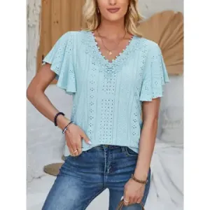 Playfully Yours Plus Blue Hollow Out Lace Top
