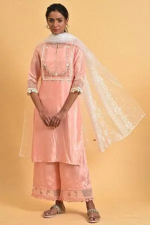 Plus Size Pink Parallel Pants With Lace And Embroidery