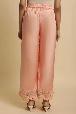 Plus Size Pink Parallel Pants With Lace And Embroidery