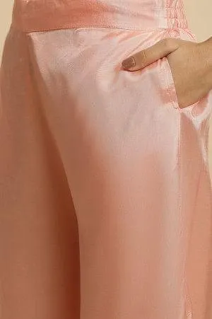 Plus Size Pink Parallel Pants With Lace And Embroidery