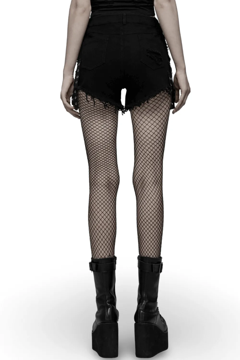 Punk Black Denim Shorts with Stylish Embellishments