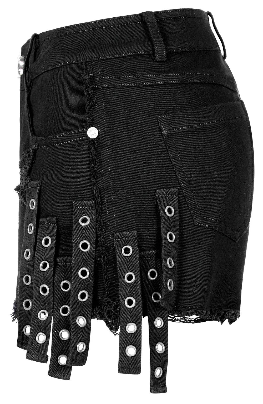 Punk Black Denim Shorts with Stylish Embellishments
