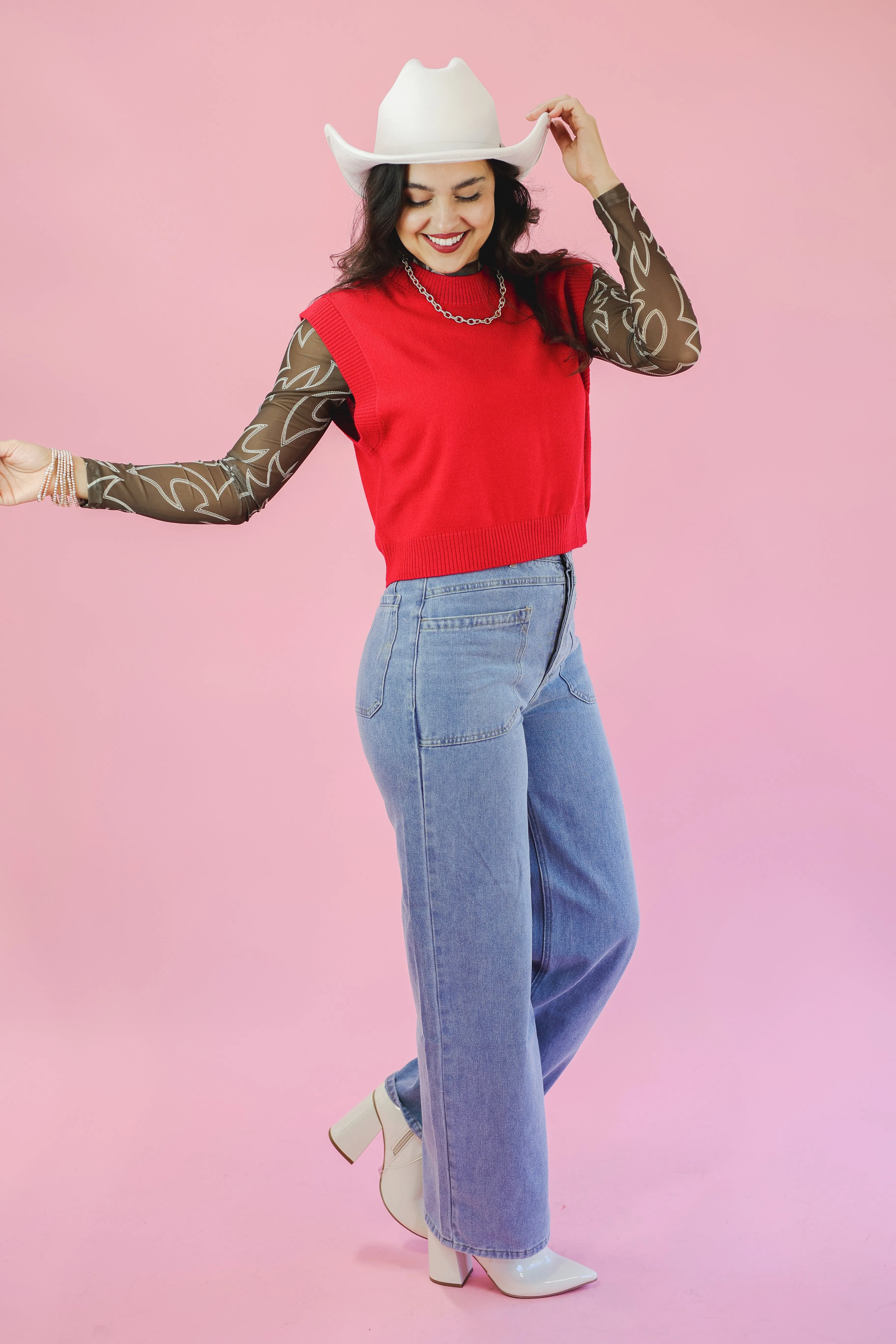 Rodeo Boot Stitch Mesh Top - Brown