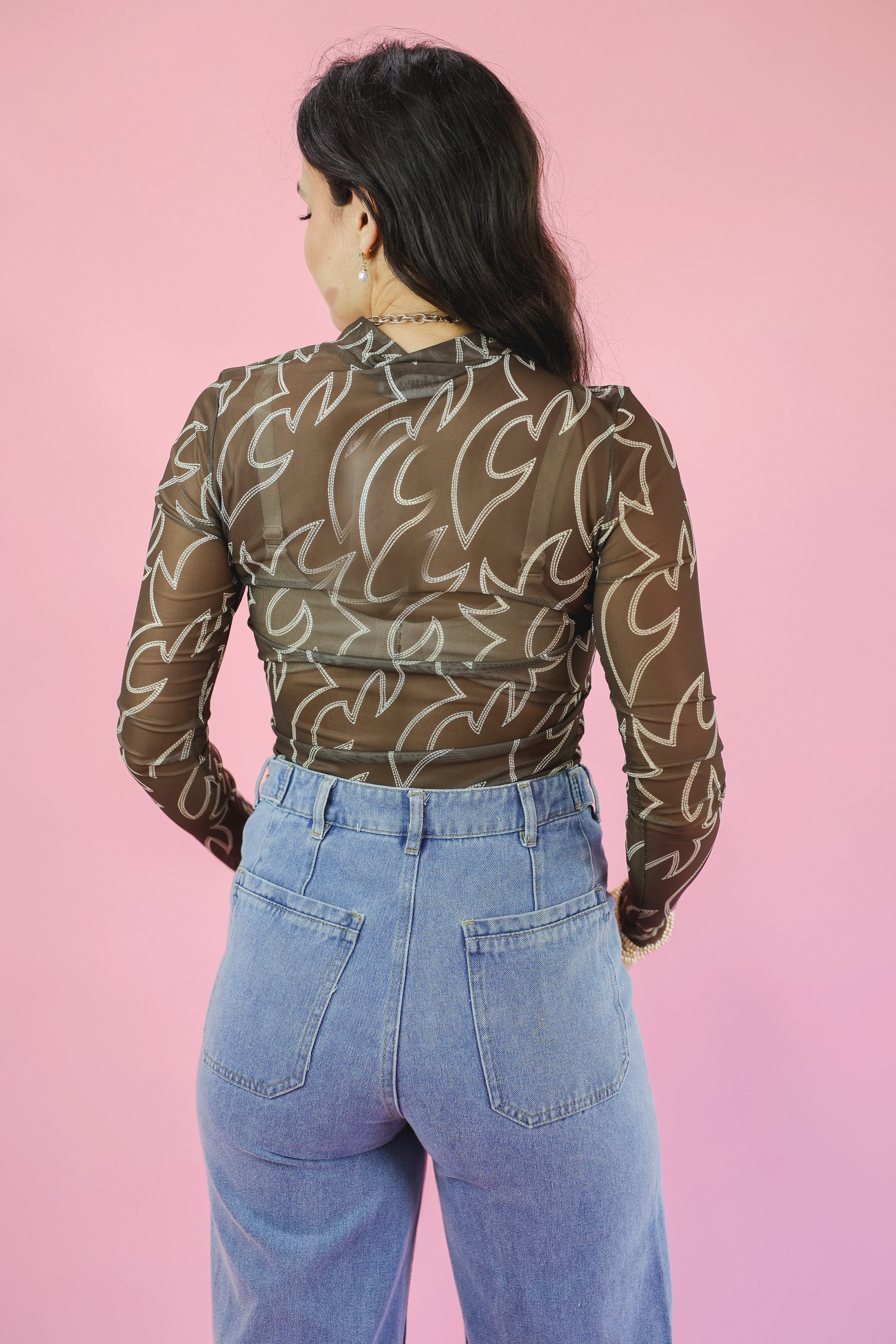Rodeo Boot Stitch Mesh Top - Brown