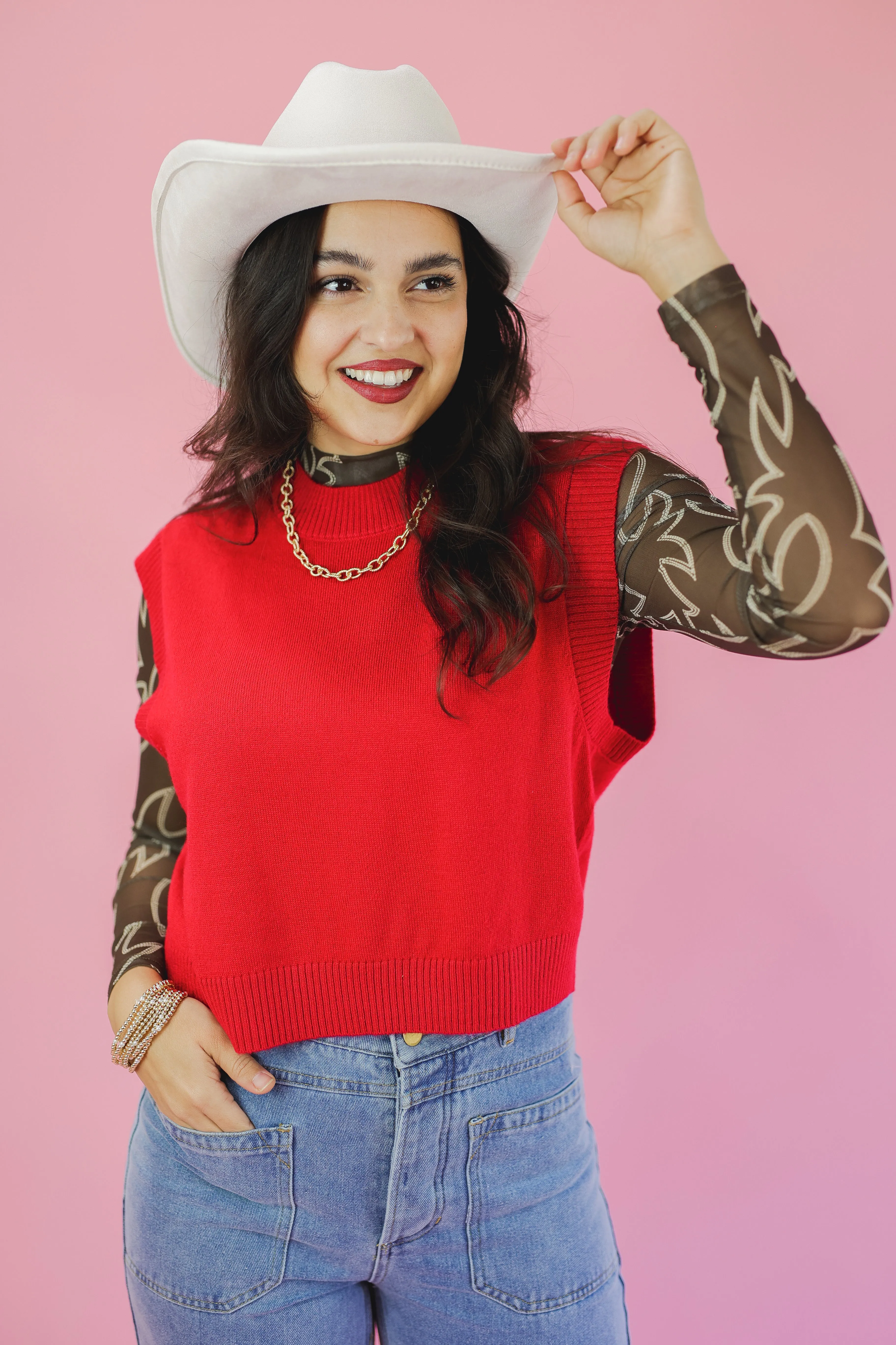 Rodeo Boot Stitch Mesh Top - Brown