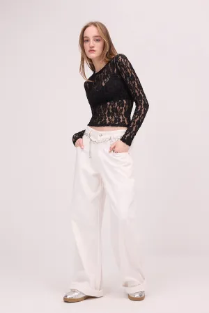 Round Neck Lace Sheer Blouse