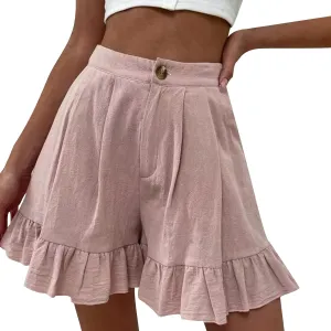 Ruffle Shorts for Women Comfy Casual High Waisted Shorts Wide Leg Summer Beach Lightweight Short Pants with Pockets