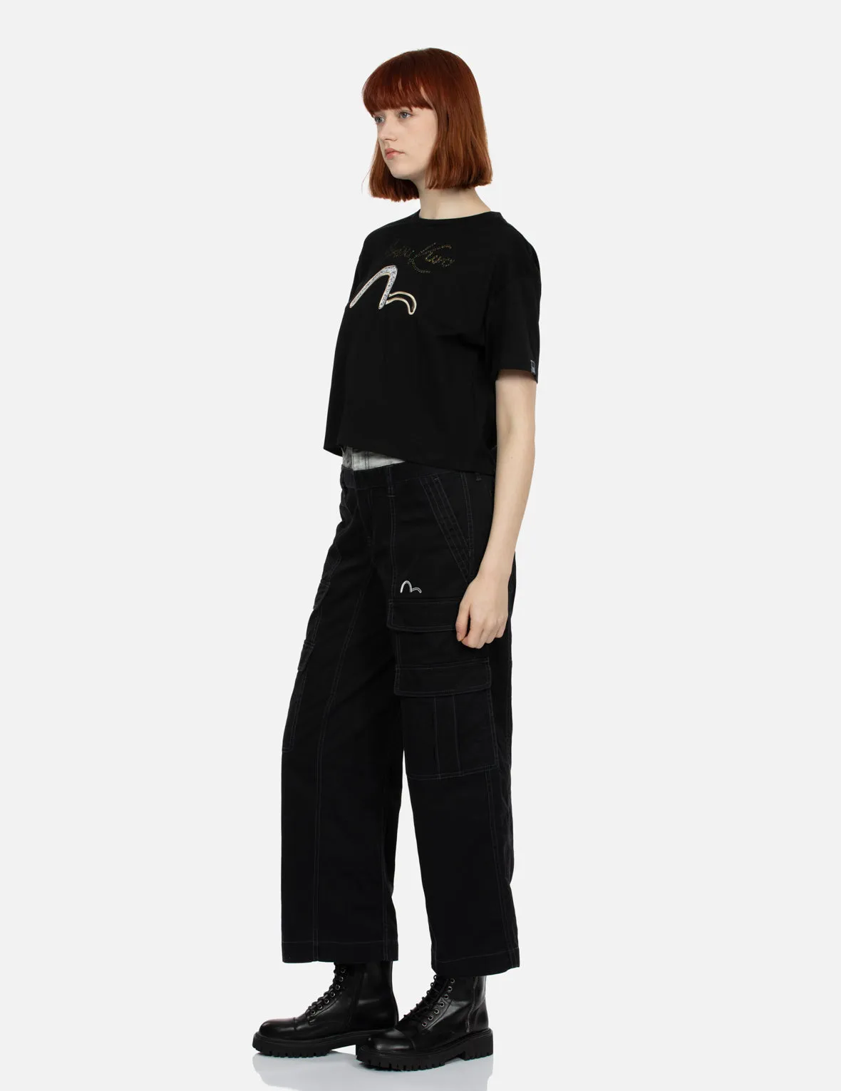 Seagull and Logo Sequined Loose Fit T-shirt