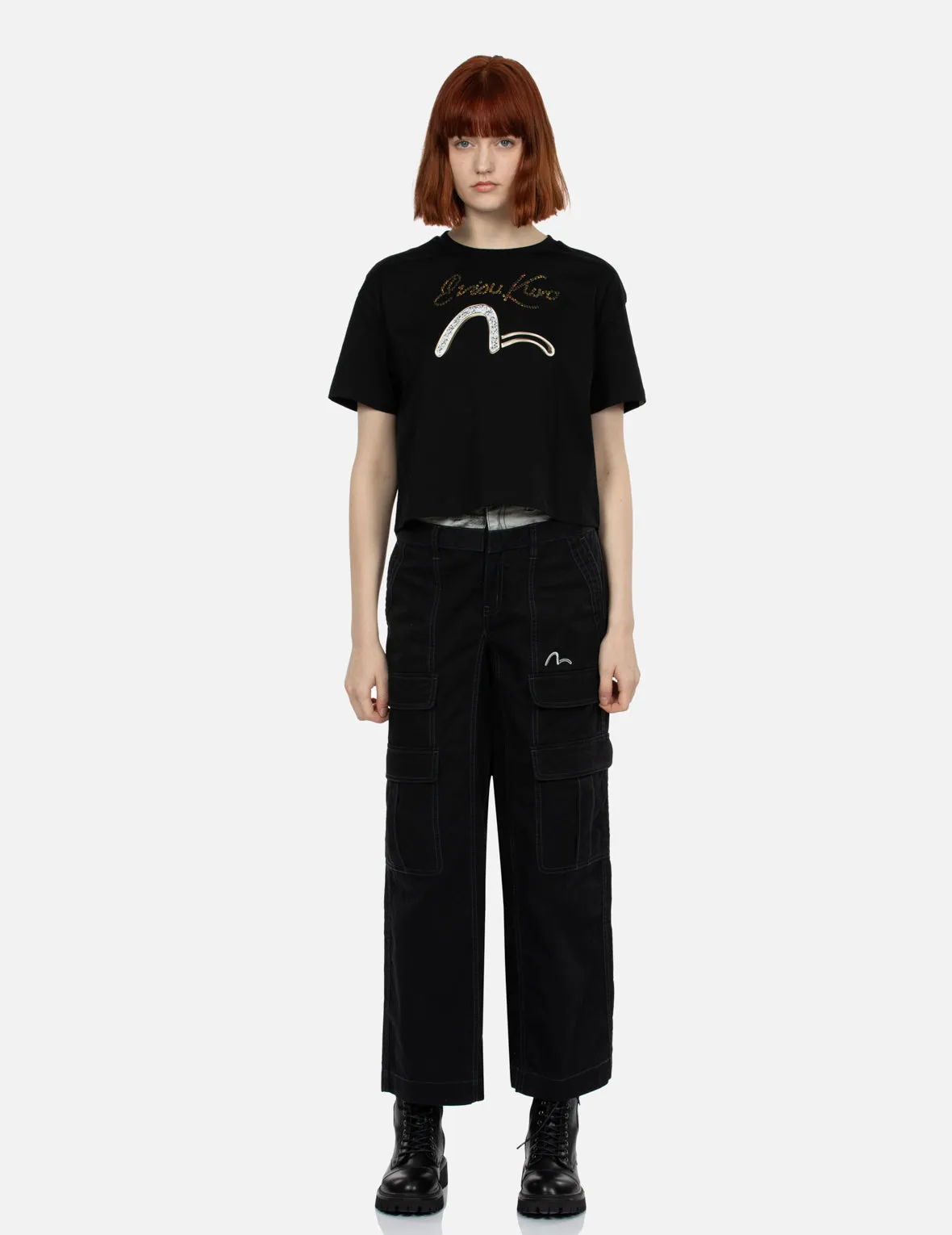 Seagull and Logo Sequined Loose Fit T-shirt