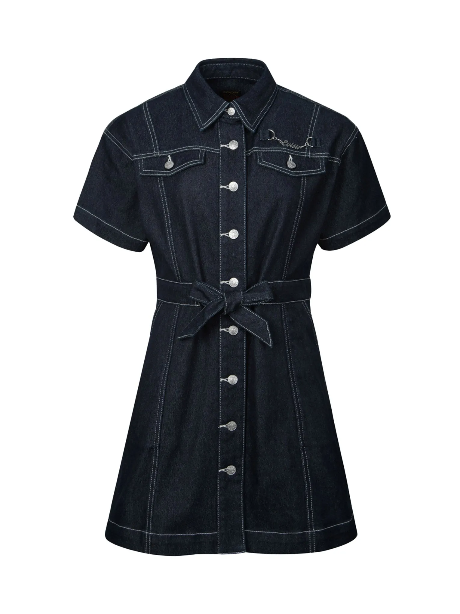 Seagull Embroidery Loose Fit Denim Shirt Dress