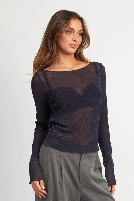 Sheer Elegance Glitter Cowl Back Top