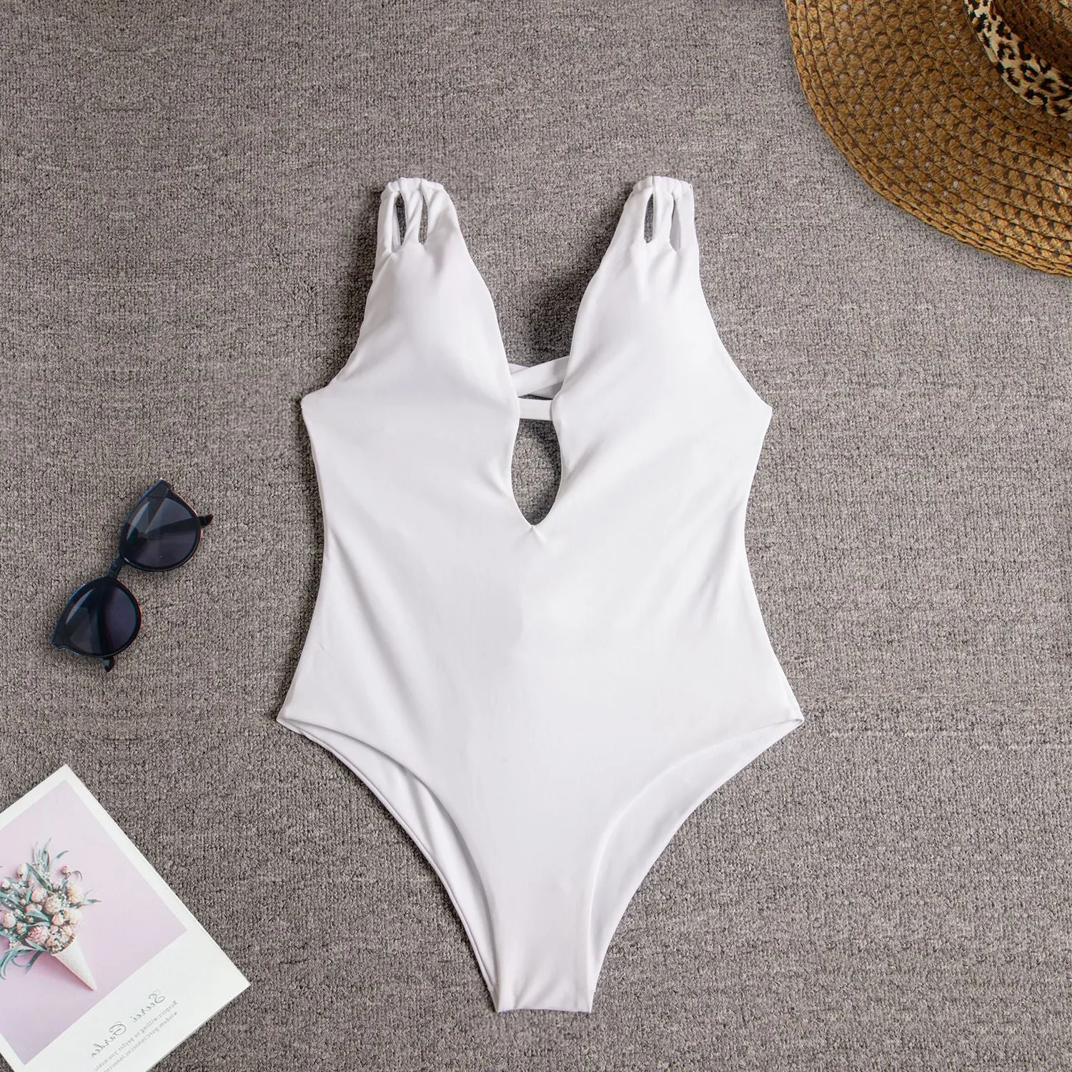 Sleek Backless Monochrome One-Piece Swimsuit