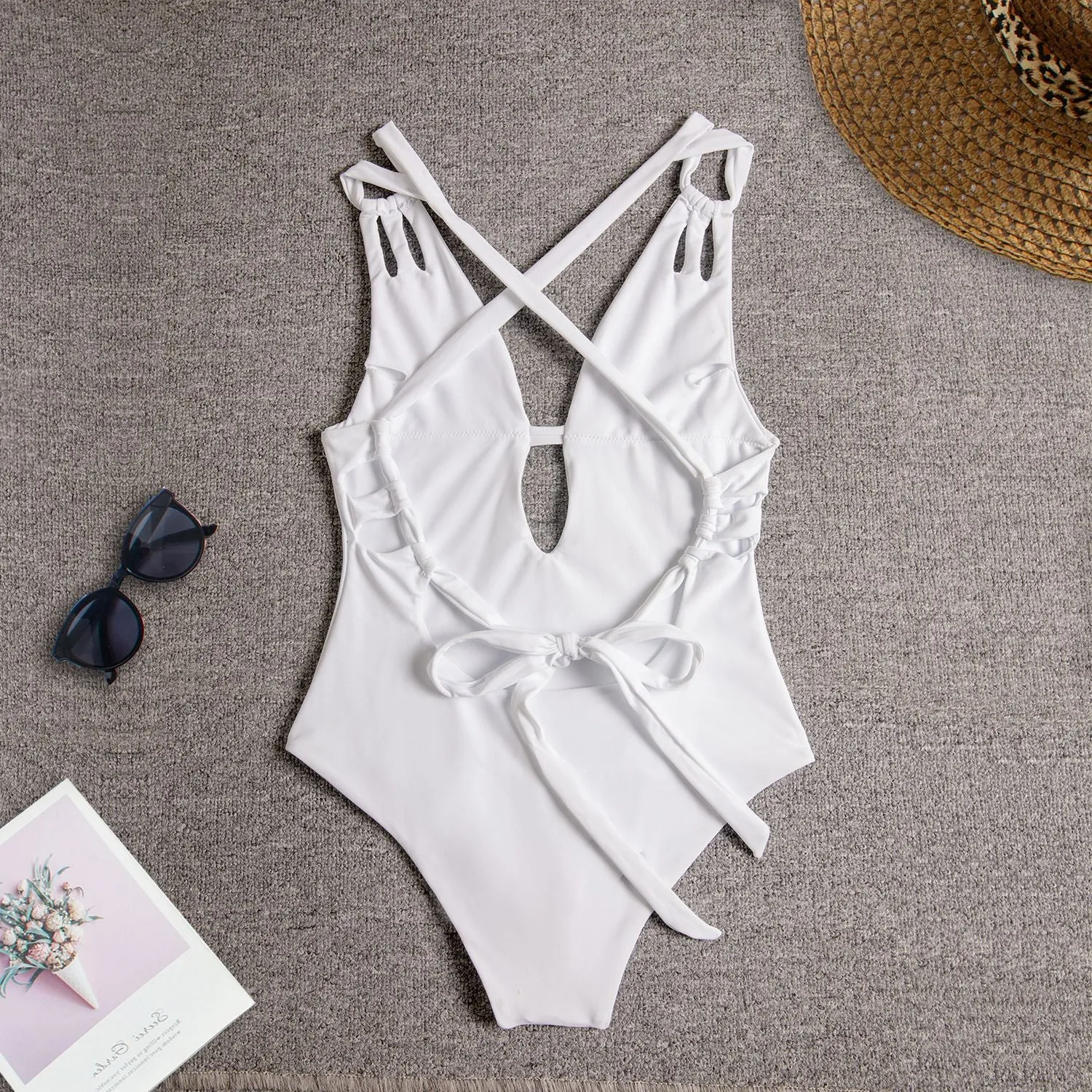 Sleek Backless Monochrome One-Piece Swimsuit